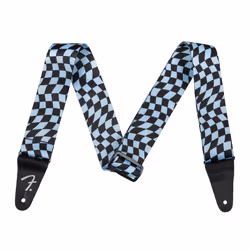Fender Wavy Checkerboard Polyester Guitar Strap Adjustable from 34""""-59"""" Leather Ends Blue