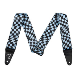 Fender Wavy Checkerboard Polyester Guitar Strap  Adjustable from 34""""-59""""  Leather Ends  Blue