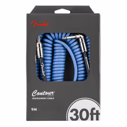Fender Contour Coiled Instrument Cable  Guitar Accessories  Straight/Angle  Lake Placid Blue  30 ft