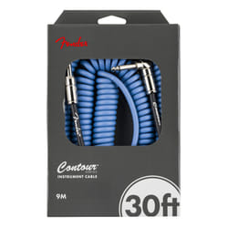 Fender Contour Coiled Instrument Cable  Guitar Accessories  Straight/Angle  Lake Placid Blue  30 ft