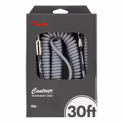 Fender Contour Coiled Instrument Cable  Guitar Accessories  Straight/Angle  Inca Silver  30 ft