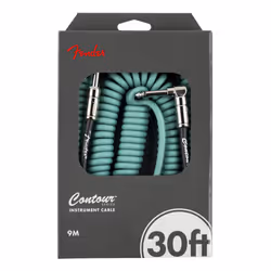 Fender Contour Coiled Instrument Cable  Guitar Accessories  Straight/Angle  Sherwood Green  30 ft