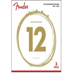 Fender 80/20 Bronze Acousitc Guitar Strings  Ball End  70L .012-.052  3-Pack