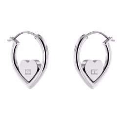 Tommy Hilfiger Women's Jewelry Hoop Heart Earrings Color: Silver (Model: 2780556)