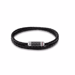 Tommy Hilfiger Men's Jewelry Tube Double Wrap Braided Leather Bracelet Color: Black (Model: 2790327)