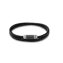 Tommy Hilfiger Men's Jewelry Tube Double Wrap Braided Leather Bracelet Color: Black (Model: 2790327)