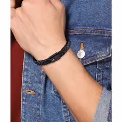 Tommy Hilfiger Men's Jewelry Round Braided Leather Bracelet Color: Black (Model: 2790331)