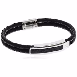 Tommy Hilfiger Men's Jewelry Carbon Fiber Leather Bracelet Color: Black (Model: 2790357)