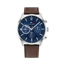 Tommy Hilfiger Men's Stainless Steel Quartz Watch with Leather Strap  Dark Brown  22 (Model: 1791940)
