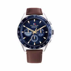 Tommy Hilfiger Men's Stainless Steel Quartz Watch with Leather Strap Blue Dial