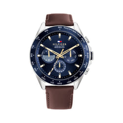 Tommy Hilfiger Men's Stainless Steel Quartz Watch with Leather Strap Blue Dial