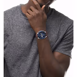 Tommy Hilfiger Men's Stainless Steel Quartz Watch with Leather Strap Blue Dial