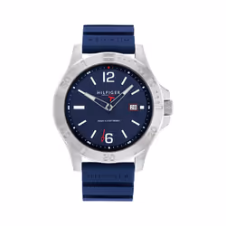 Tommy Hilfiger Men's Quartz Stainless Steel and Silicone Strap Watch  Color: Blue (Model: 1791991)