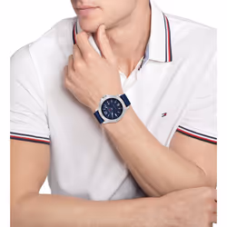 Tommy Hilfiger Men's Quartz Stainless Steel and Silicone Strap Watch  Color: Blue (Model: 1791991)