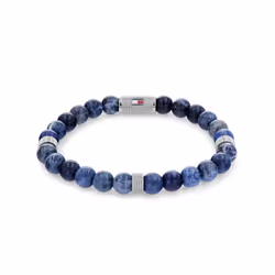 Tommy Hilfiger Men's Jewelry Stainless Steel  Blue Dark Sodalite Bead and Blue Elastic Rop Stone Bracelet  Color: Blue (Model ...