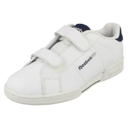 ) Boys Reebok Casual Trainers NPC II 2V Matl - UK 10 Child, White/Blue Cadet/Tin Grey (White
