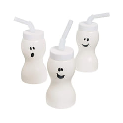 Fun Express Set of 12 Pieces Ghost Shape Cups with Straw for Halloween  Holds 8 oz  BPA Free Plastic  Kids Party Supplies  White