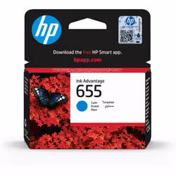 HP 655 Cyan Original Ink Advantage Cartridge, Standard Yield, Cyan, Dye-based ink, 1 pc(s), 600 pages