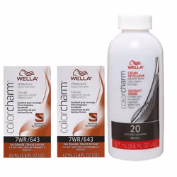 3.6oz) 7WR Tan Blonde Wella Color Charm Permanent Haircolor - 7WR + 7WR +Developer (Vol. 20