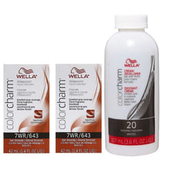 3.6oz) 7WR Tan Blonde Wella Color Charm Permanent Haircolor - 7WR + 7WR +Developer (Vol. 20