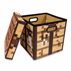 Minecraft Crafting Table 13-Inch Storage Bin Chest With Lid | Foldable Fabric Basket Container  Cube Organizer With Handles  Cubby For Shelves  Closet