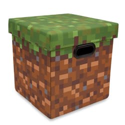 MINECRAFT Grassy Block 13-Inch Storage Bin Chest With Lid | Foldable Fabric Basket Container  Cube Organizer With Handles  Cubby For Shelves  Closet |