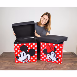 Disney Mickey & Minnie 15-Inch Storage Bin Cube Organizers with Lids  Set of 2 | Fabric Basket Container  Cubby Cube Closet Organizer  Home Decor Play