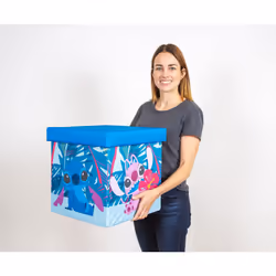 Disney Lilo & Stitch Characters Stitch and Angel 15-Inch Storage Bin Cube Organizers with Lids  Set of 2 | Fabric Basket Container  Cubby Cube Closet
