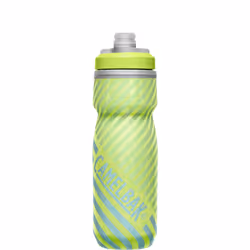 CamelBak Podium Chill Insulated Bike Water Bottle - Easy Squeeze Bottle - Fits Most Bike Cages - 21oz Lime/Blue Stripe
