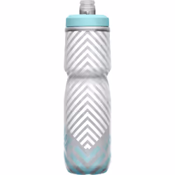 CamelBak Podium Chill Insulated Bike Water Bottle - Easy Squeeze Bottle - Fits Most Bike Cages - 24oz  Grey/Teal Stripe