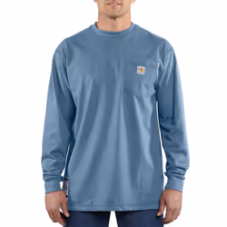 Carhartt Men's 100235 Flame-Resistant Force Long Sleeve Cotton T-Shirt - X-Large Tall - Medium Blue