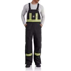 Carhartt Men's 101703 Flame-Resistant Striped Duck Bib Overall - Unlined - 46W x 36L - Black