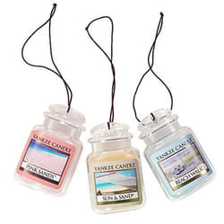 Yankee Candle Car Air Fresheners  Hanging Car Jar Ultimate 3-Pack  Neutralizes Odors Up To 30 Days  Includes: 1 Beach Walk  1 Pink Sands  and 1 Sun an