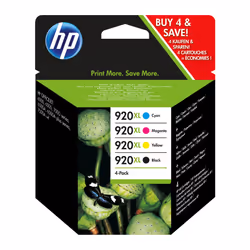 HP 920XL 4-pack High Yield Black/Cyan/Magenta/Yellow Original Ink Cartridges, High (XL) Yield, Black, Cyan, Magenta, Yellow, ...