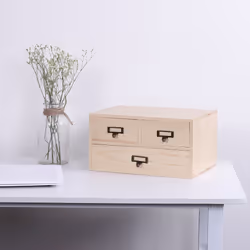 MyGift 3 Drawer Natural Beige Wood Office Accessories Storage Desktop Cabinet Drawer, Decorative Makeup/Jewelry Organizer, Sewing and Craft Supplies