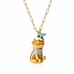 Disney Winnie the Pooh Pendant Necklace Paper Clip Chain 18-Inch - Flash Plated Necklace with Butterfly and Pooh Pendant - Wi ...