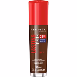 Rimmel London Lasting Finish 25 Hour Foundation, Full Coverage Formula with SPF 20, 200 Soft Beige, 30ml - 700 Ebony, Single