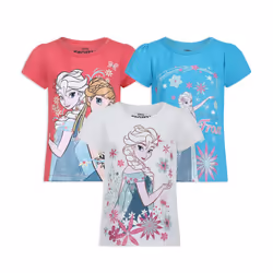Disney Little Girls' 3 Pack Anna Elsa Frozen T-Shirts  Off White/Turq/