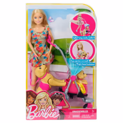 Barbie Stroll n Play Pups Playset with Barbie Doll  2 Puppies and Pet Stroller