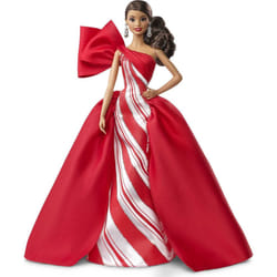 Barbie 2019 Holiday Doll  11.5-inch  Brunette  Wearing Red and White Gown  with Doll Stand and Certificate of Authenticity