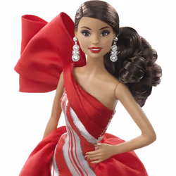 Barbie 2019 Holiday Doll  11.5-inch  Brunette  Wearing Red and White Gown  with Doll Stand and Certificate of Authenticity