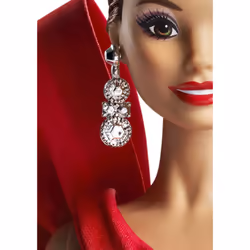 Barbie 2019 Holiday Doll  11.5-inch  Brunette  Wearing Red and White Gown  with Doll Stand and Certificate of Authenticity