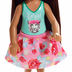 Barbie FXG79 Club Chelsea Doll, 6 Inch Brunette with Fierce Tiger Graphic