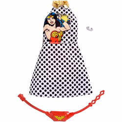 Barbie Clothes: Wonder Woman Outfit Doll  Graphic Polka-Dotted Dress  Fanny Pack and Bangle  Gift for 3 to 8 Year Olds