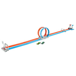 Hot Wheels Action Double Loop Dash Track Set & 2 Diecast Toy Cars
