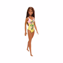 Barbie Doll  Brunette  Wearing Pink and Yellow Floral Swimsuit  for Ki