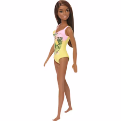 Barbie Doll  Brunette  Wearing Pink and Yellow Floral Swimsuit  for Ki