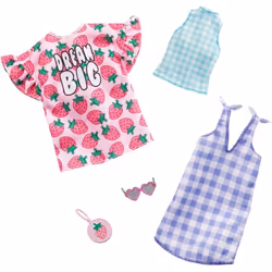 Barbie Clothes 2 Outfits Doll Include a Strawberry-Print Dress a Checked Dress and Top Plus a Strawberry-Decorated Purse a ...