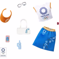 Barbie Storytelling Fashion Pack of Doll Clothes Inspired by The Olympic Games Tokyo 2020: Top Skirt and 6 Accessories for B ...