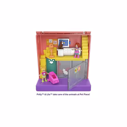 Polly Pocket Pet Place with 4 Floors of Fun, 2 Micro Dolls, 1 Sticker Sheet and 5 Micro Accessories, GKL55